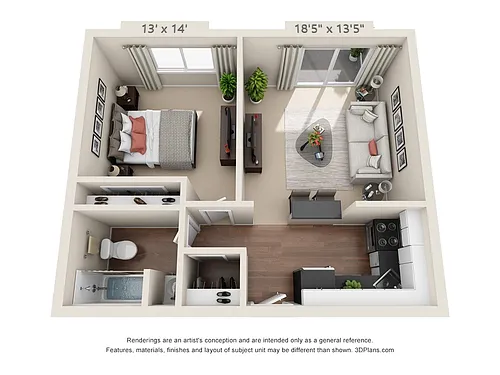 Floor plan 1-Bedroom 1-Bathroom | 671 sqft