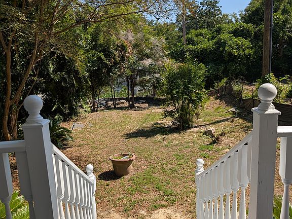 view from entrance porch to back yard