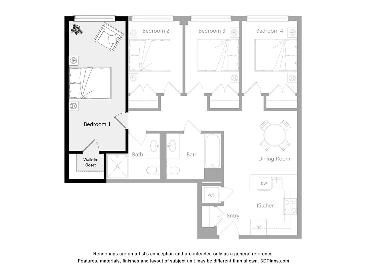 Floor plan Furnished Room in a 4 Bedroom 2 Bathroom (G1)