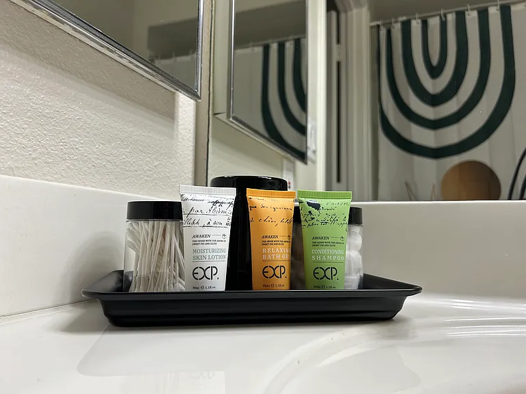 Shampoo, Body Wash and Lotion provided for FREE in each bathroom
