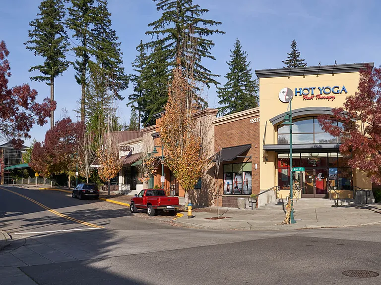 Yoga studios and boutique shopping along Main Street.
