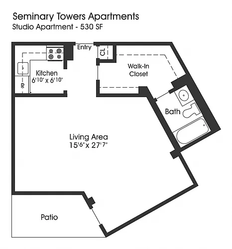 Floor plan Studio 1BA (530sf)