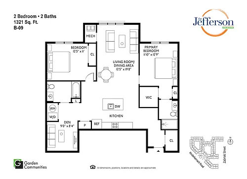 Floor plan $3.38/sq.ft. - B-09 Two Bedroom w/Den