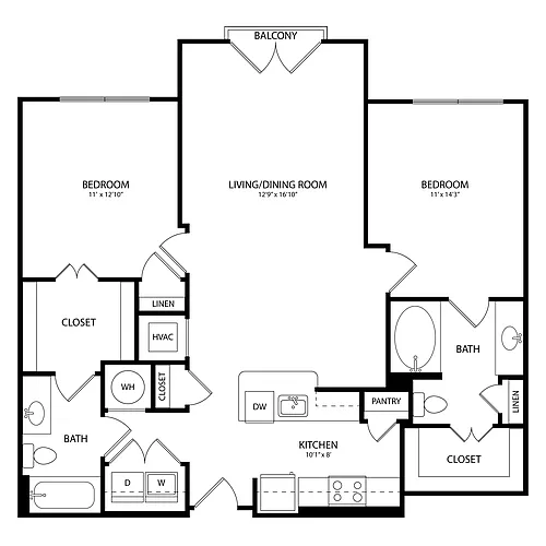 Floor plan 2 Bedroom, 2 Bath 1122 SF C1.4