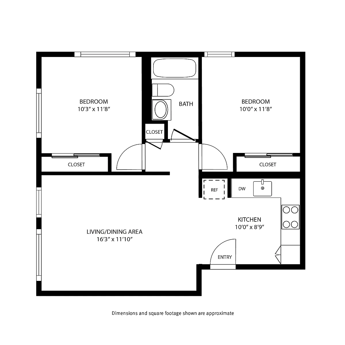 Floor plan 2 Bedroom / 1 Bath