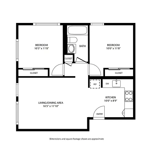 Floor plan 2 Bedroom / 1 Bath