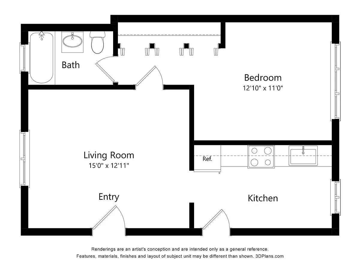 Floor plan 1 Bedroom + 1 Bath - B