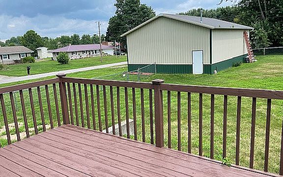 view of garage from deck
