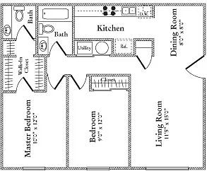 Floor plan 2 Bedrooms 1.5 Bathroom