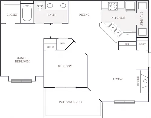 Floor plan 2 Bedroom 1 Bath