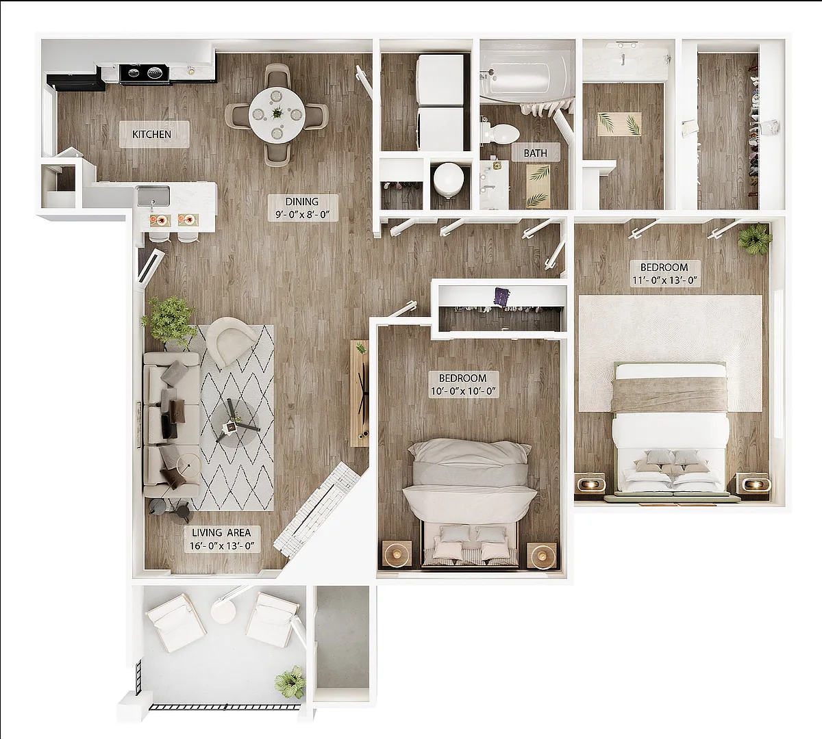 Floor plan 2BR/1BA - B
