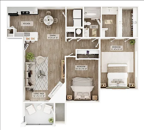 Floor plan 2BR/1BA - B