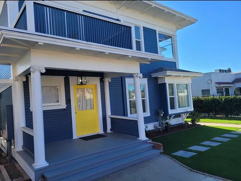 Yellow door is the front door of the unit