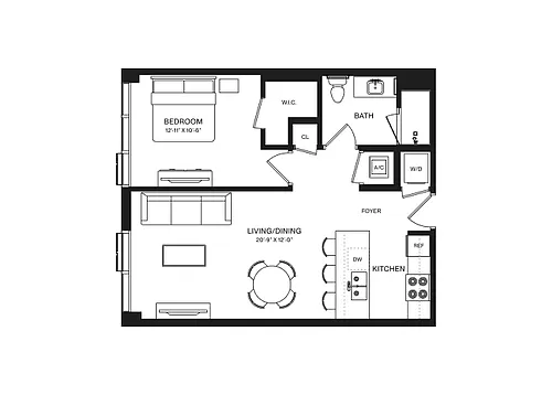 Floor plan 1 Bed/1 Bath-A1A
