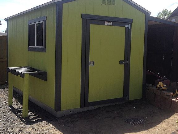 Shed with shelving