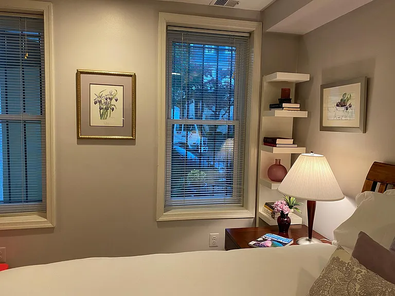 View from bedroom, large windows.