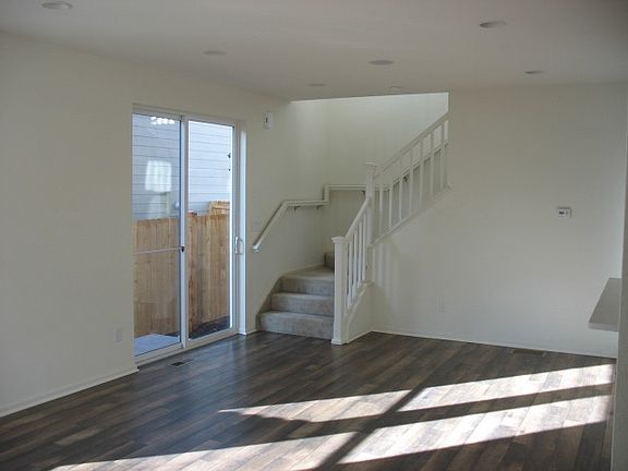 living room with wood grain laminate