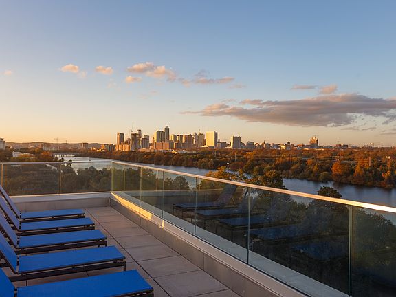 Rooftop Terrace Lounge Chairs with Views of the Downtown Austin Skyline & Lady Bird Lake