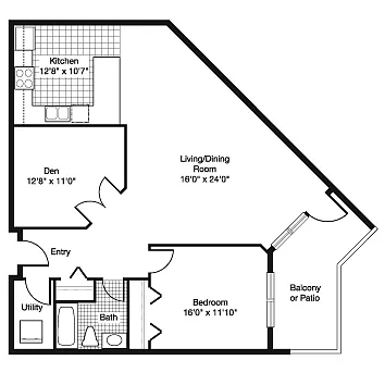 Floor plan 1 Bedroom + Den