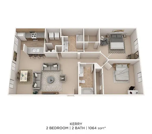 Floor plan Two Bedroom 2 Bath- 1064 sqft