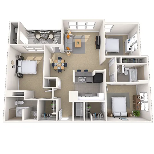 Floor plan Traditional 3x2 1332-1446 SF