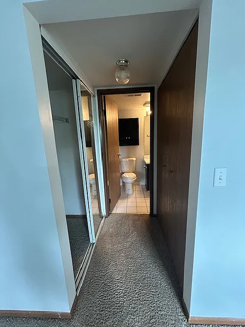 Hallway from Master bedroom to bath, closets on either side