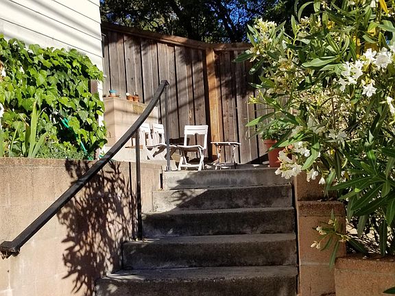 View up the stairs to the front door
