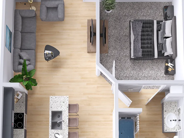 One Bedroom Apartment with Balcony and Outside Storage