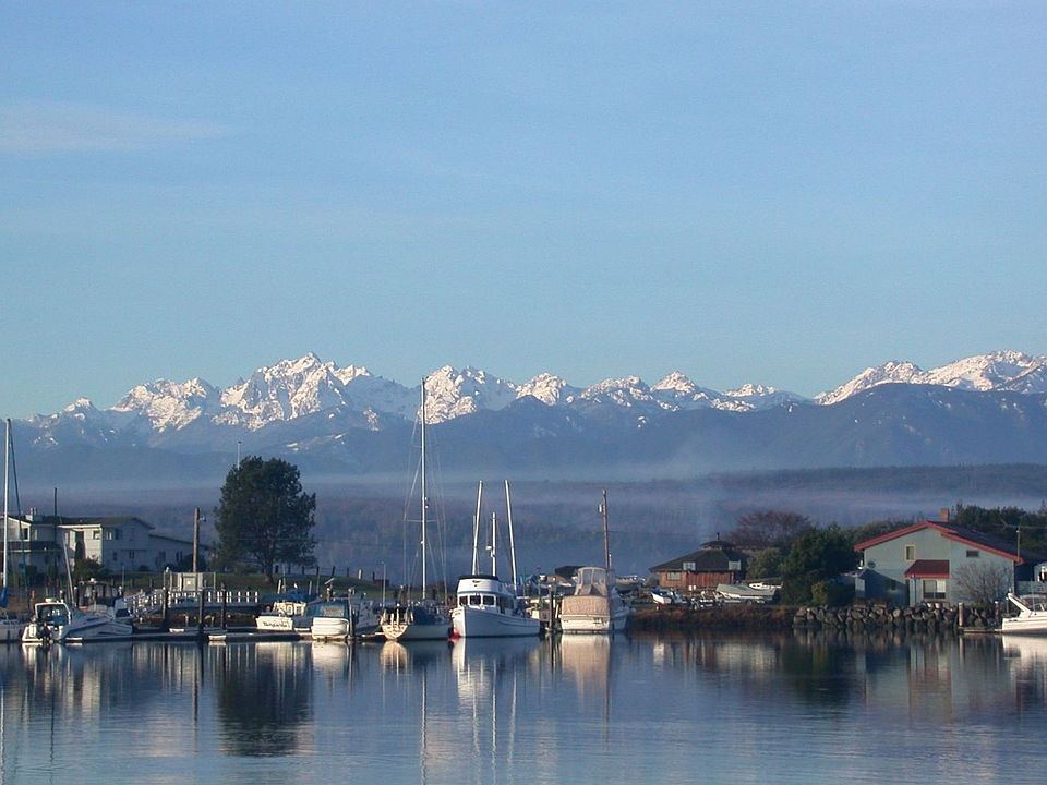 Views of the Olympics and marina.