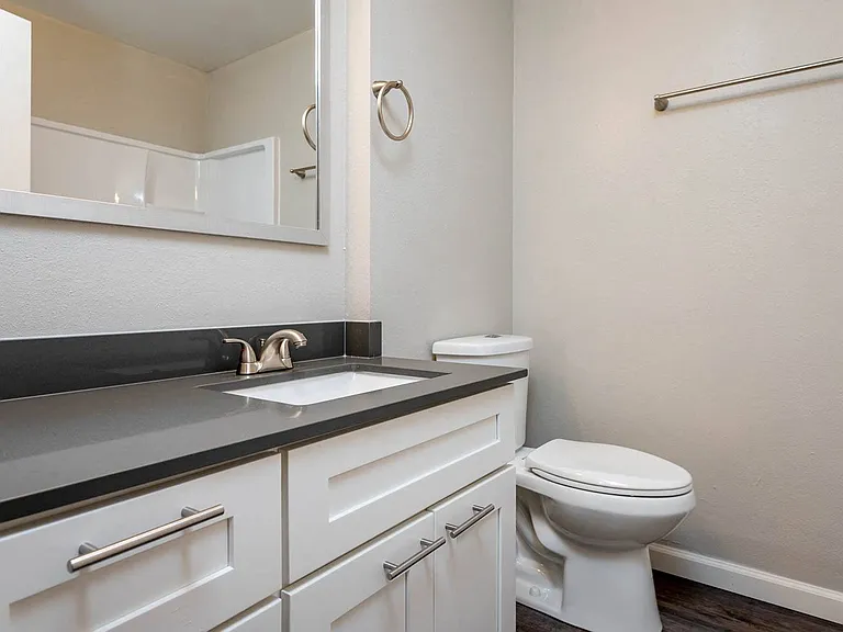 Vantage at Hillsdale | #3 Bathroom with White Cabinetry and Ample Storage