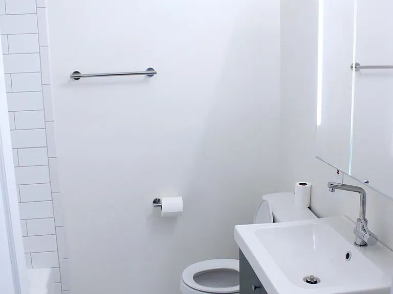marble tile floor, brand new toilet
