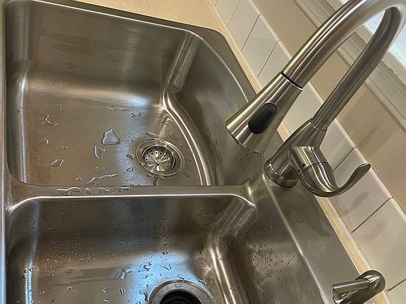 Newly installed sink in kitchen