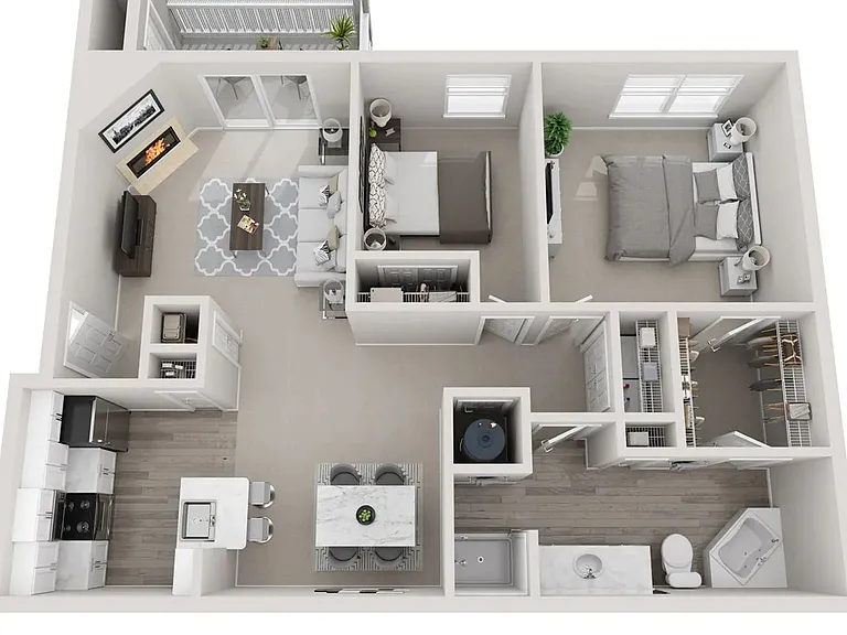 A 3D floor plan rendering of The Willow Oak.