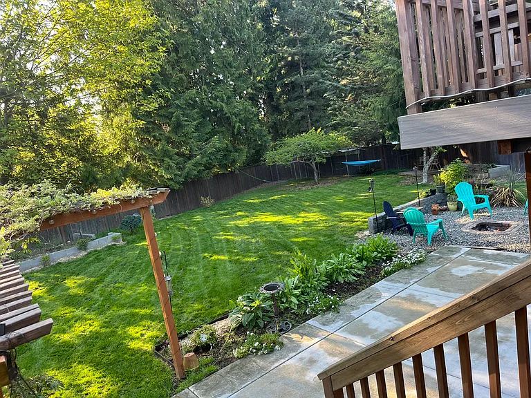 coming down deck stairs onto patio