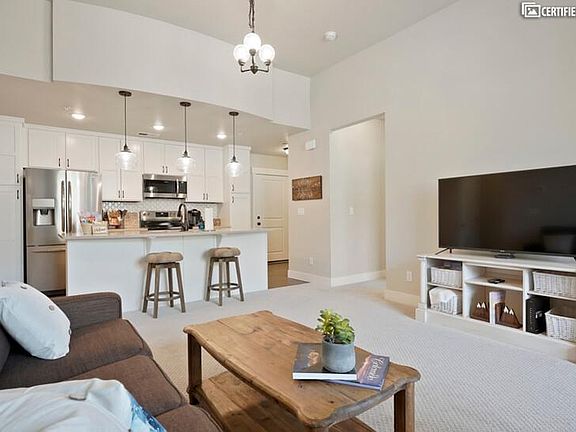 Airy main living area with vaulted ceilings