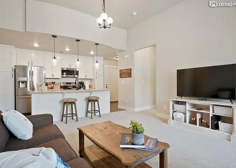 Airy main living area with vaulted ceilings