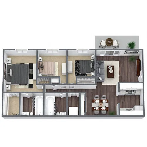 Floor plan C1: 3 Bed 2 Bath