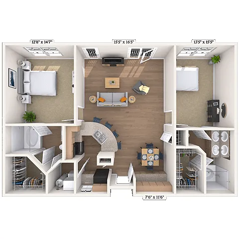 Floor plan Traditional 2x2 1003-1201 SF