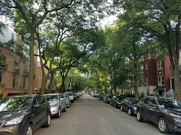 Street View. Super dog friendly block. Double one way street so much more quiet than a typical Chicago Street.