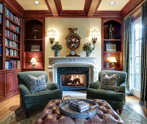 Custom limestone fireplace