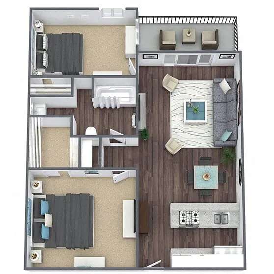 Floor plan B1: 2 Bed 1 Bath