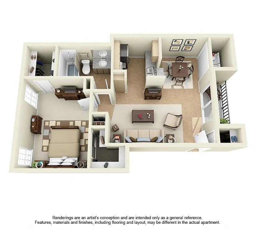 Floor plan 1 Bedroom 1 Bath Plan 6