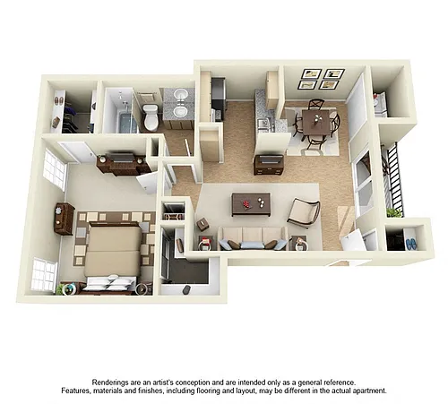 Floor plan 1 Bedroom 1 Bath Plan 6