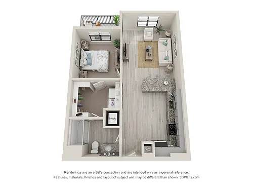 Floor plan A1 - 1 Bedroom, 1 Bathroom