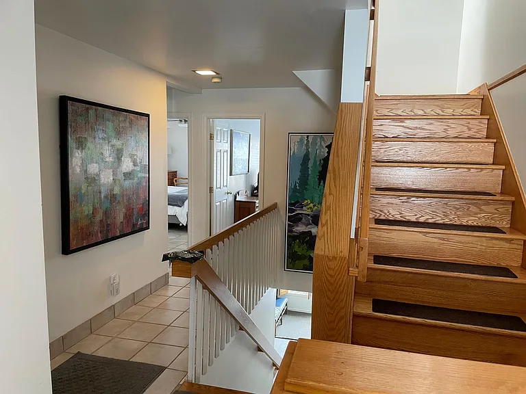 Entryway and up and down staircases.