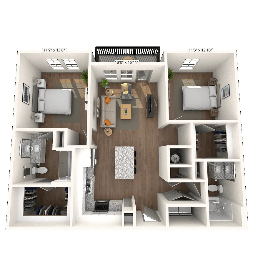 Floor plan B1 2x2 1070 SF