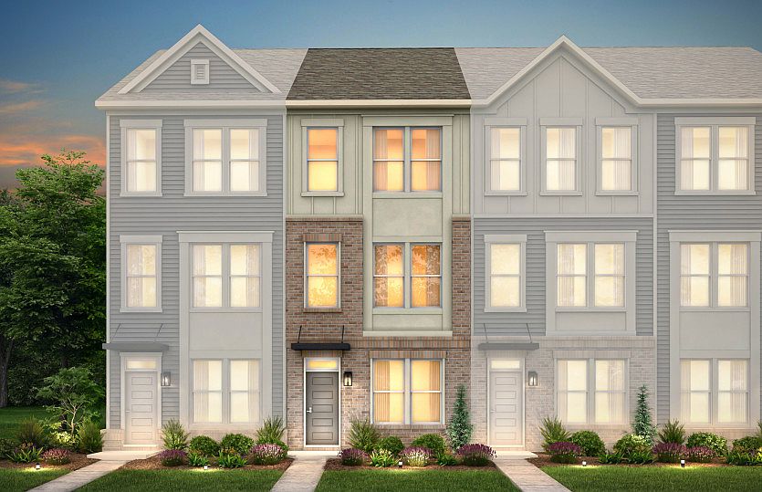 Evans Exterior 6 features siding, brick, covered front door and 1-car tandem rear load garage