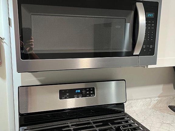 gas stove and over the range microwave