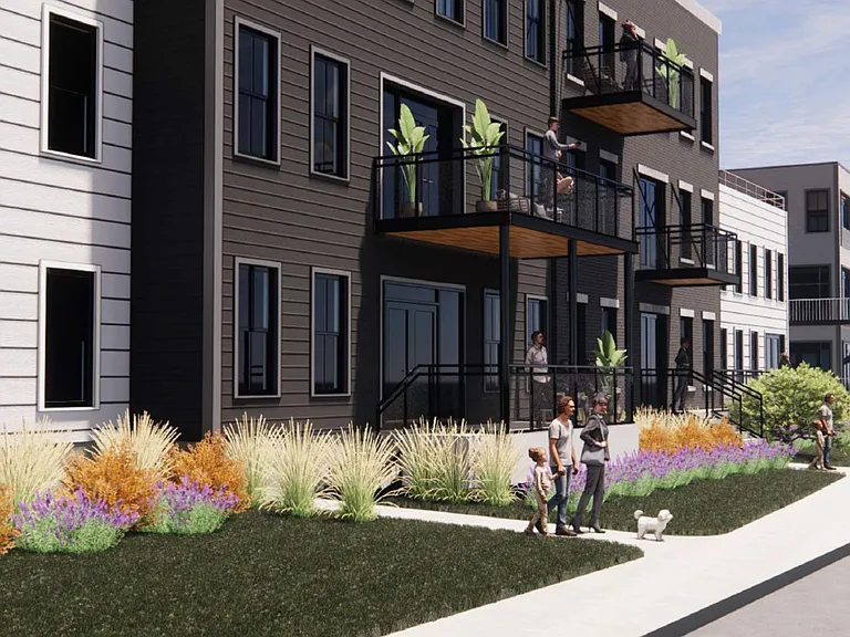 Artist rendering of the exterior of Westport Crossing facing the Erie Canal