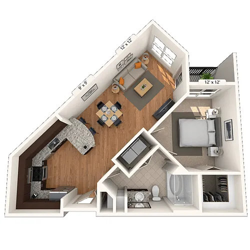 Floor plan Traditional 1x1 731-851 SF